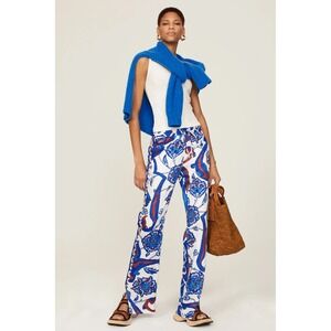 Derek Lam 10 Crosby Wide Leg Pants Blue Floral Print Silk Blend Size 4